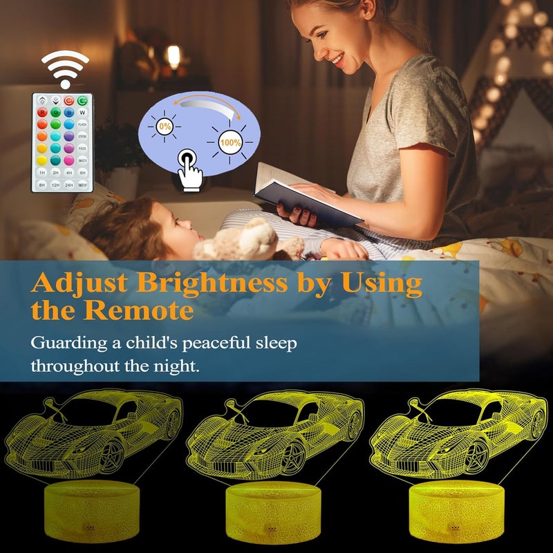 Posshe Car Gifts for Men, Racing Vehicle Night Light with Remote Control, 16 Colors Changing, Timer, RGB Flashing Mode and Dimmable, Cool Gifts for Boys Christmas Decor - Image 3